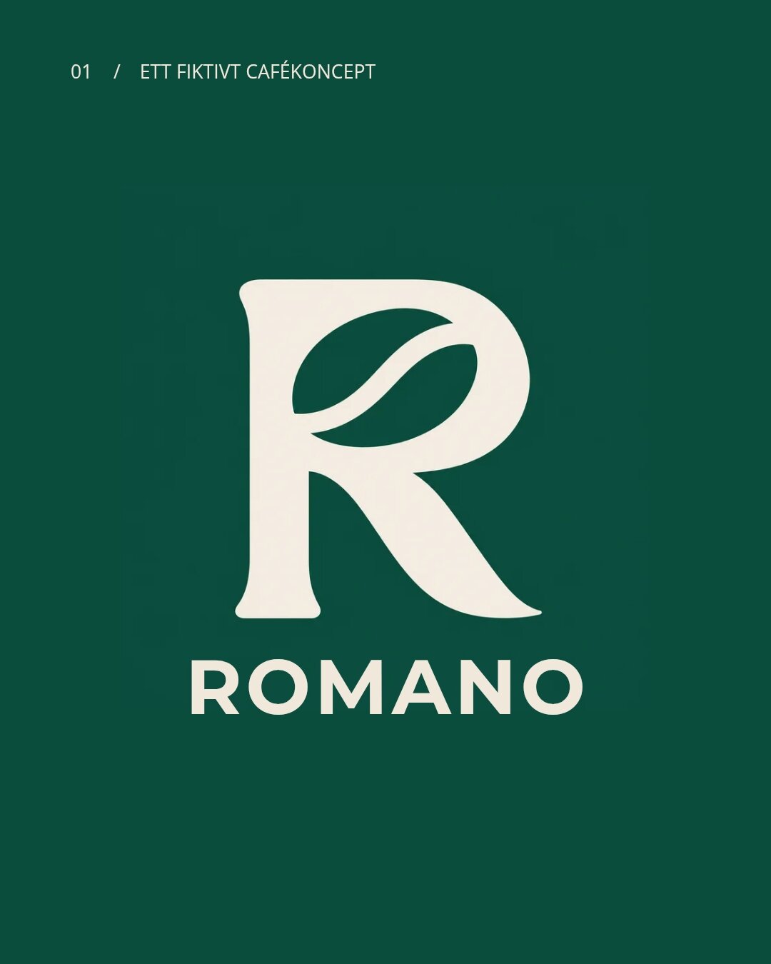 Romano-logotyp i gräddvitt mot djupgrön bakgrund.
